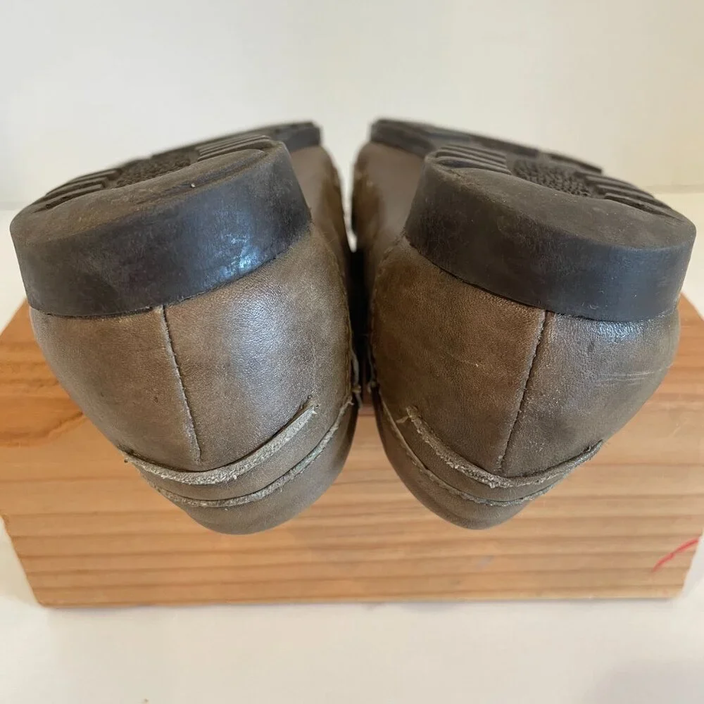 Vintage Candie’s Fastrack Pewter Olive Green Leather Chunky Loafers – Size 7M